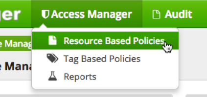 Shows Ranger > Access Manager menu expanded with Resource Based Policies highlighted.